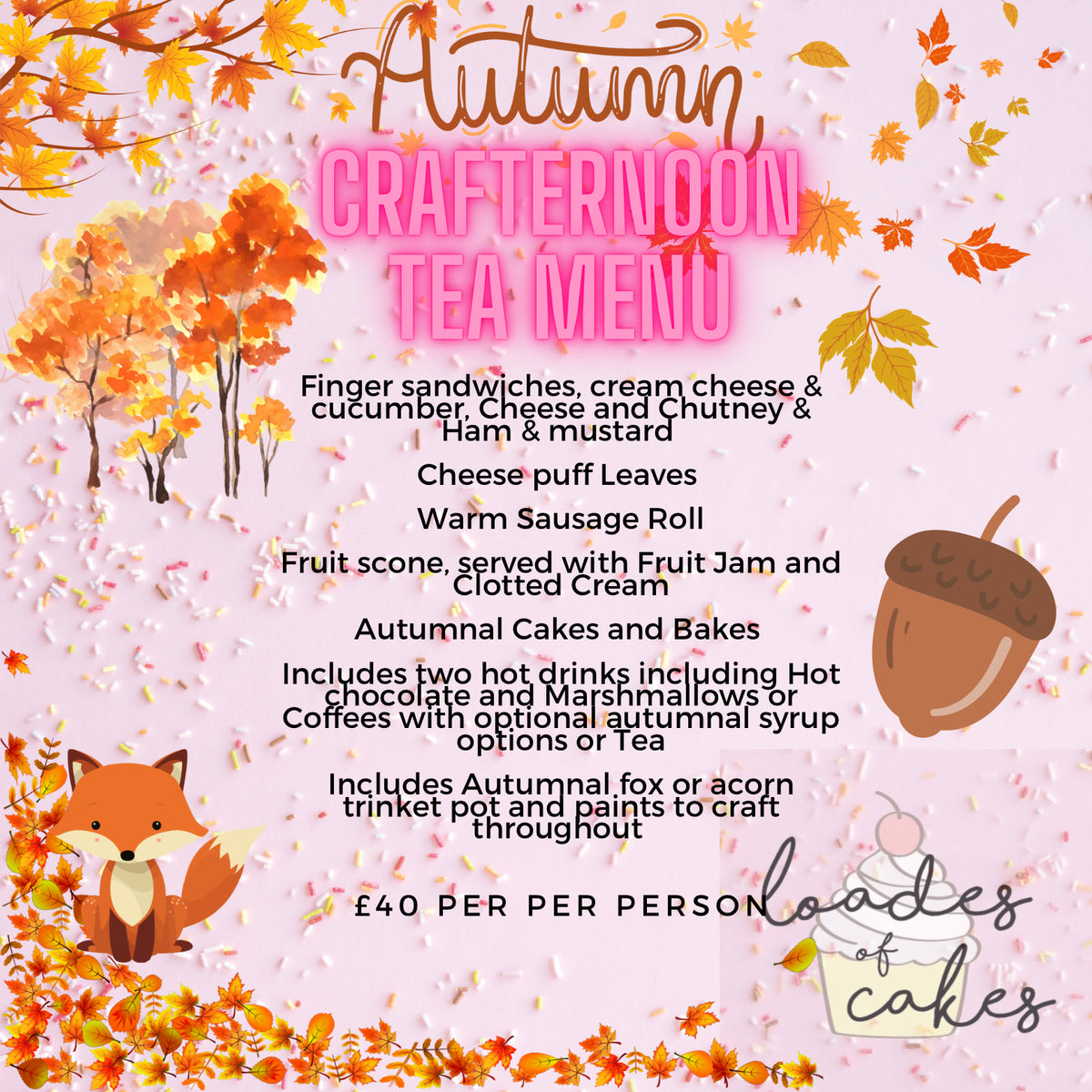 CRAFTERNOON TEA Autumnal themed Afternoon Tea (this is a deposit to your booking)
